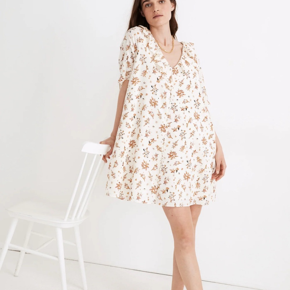MADEWELL - Ruffle Button-Front Trapeze Dress in Floral Reef